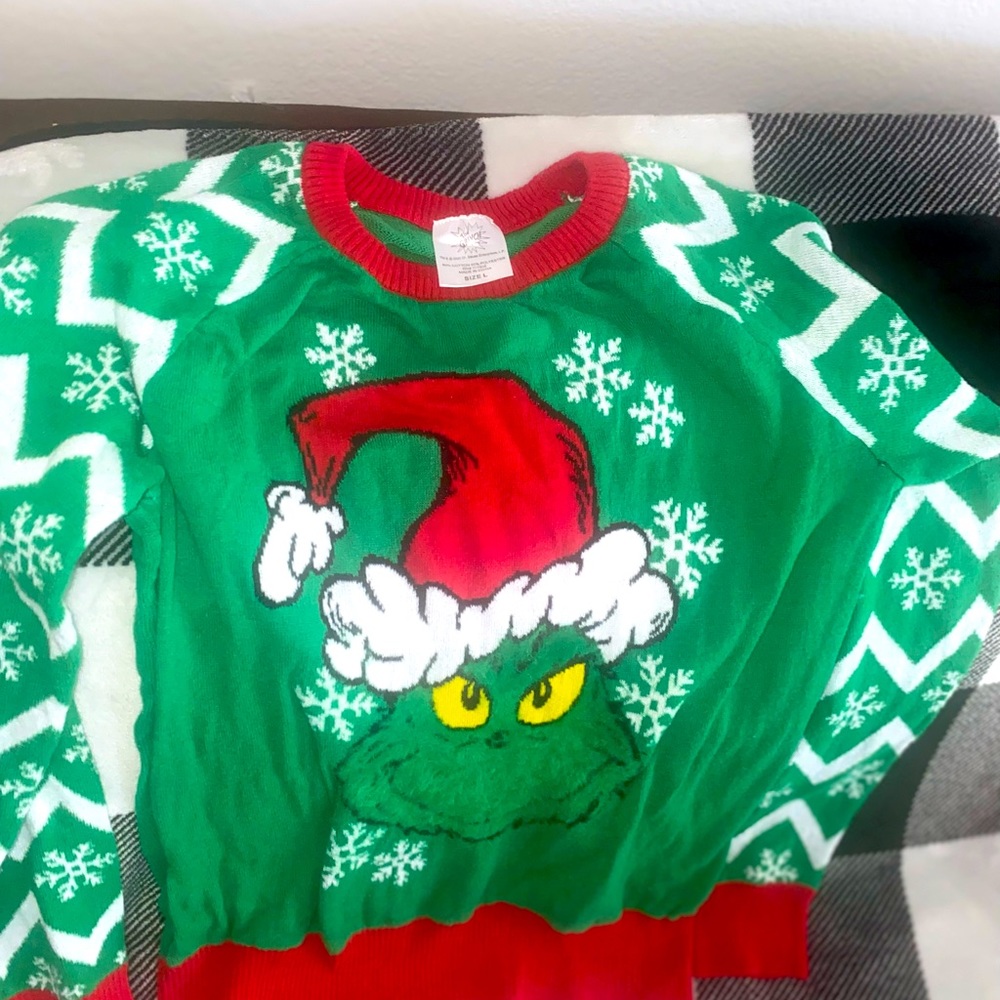Girls youth size large Christmas sweater the grinch